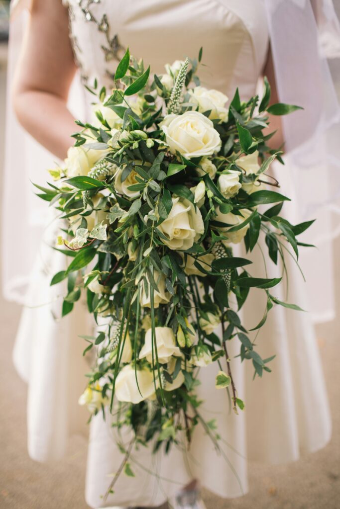 Bridal bouquet in the hands of a bride.