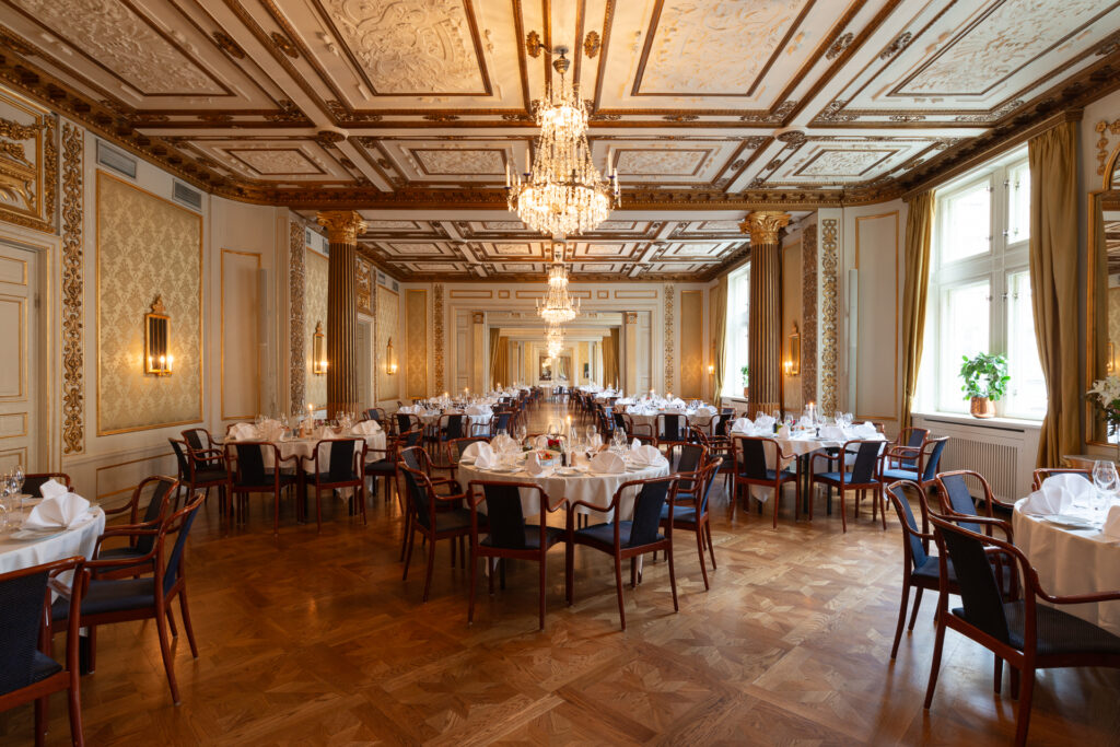 The Jan Malmström Banquet Hall at the IVA Conference Centre with tables set up